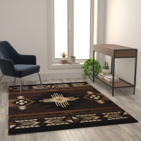 Flash Furniture ACD-RG136-57-CO-GG Mohave Collection 5' x 7' Chocolate Traditional Southwestern Style Area Rug - Olefin Fibers with Jute Backing
